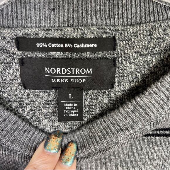 NORDSTROM Men’s Gray and Navy Striped Cashmere Blend Sweater Sz. L Large - Picture 2 of 3
